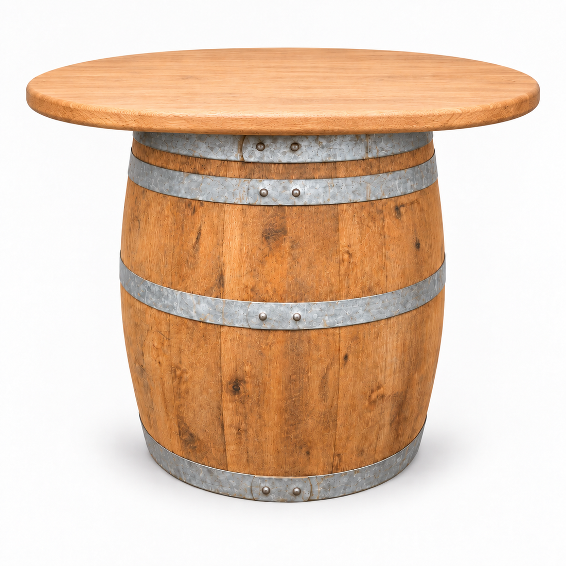 
                      
                        Round Wine Barrel Table with Handmade Barrel Stools
                      
                    