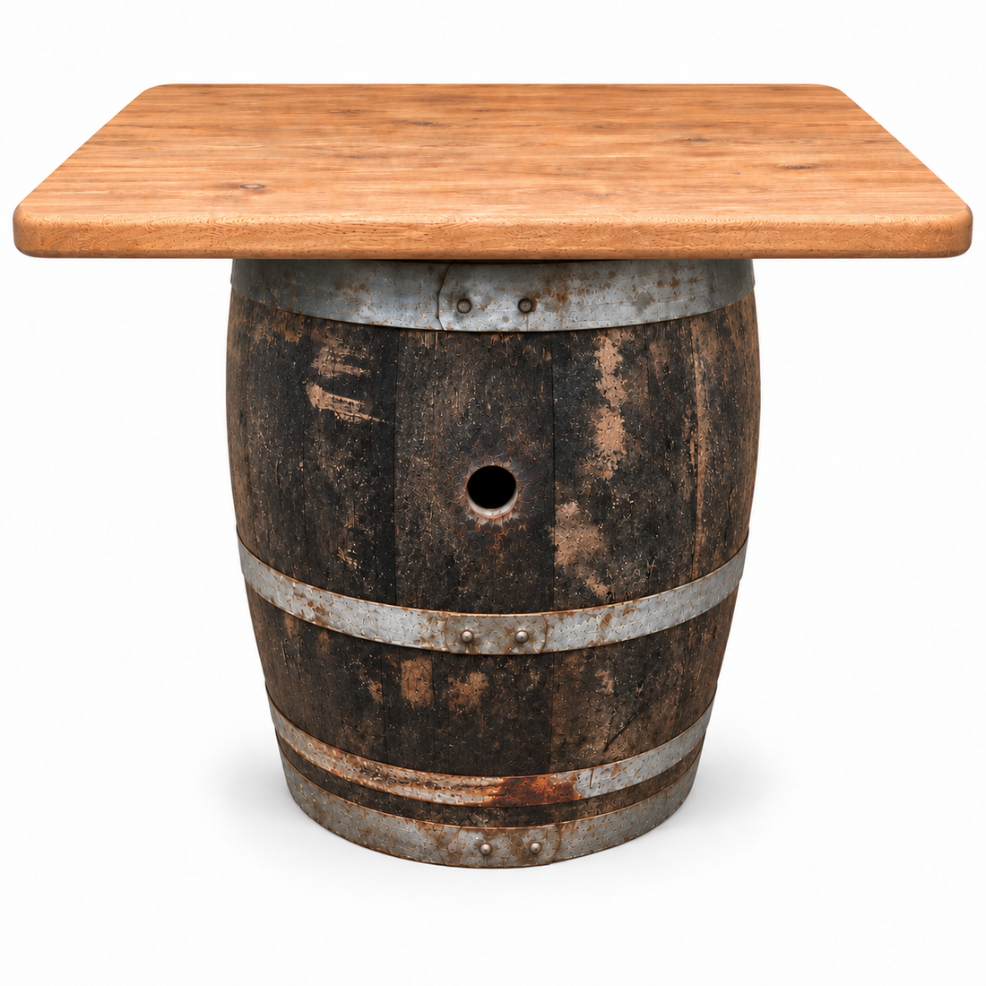
                      
                        Round Wine Barrel Table with Handmade Barrel Stools
                      
                    