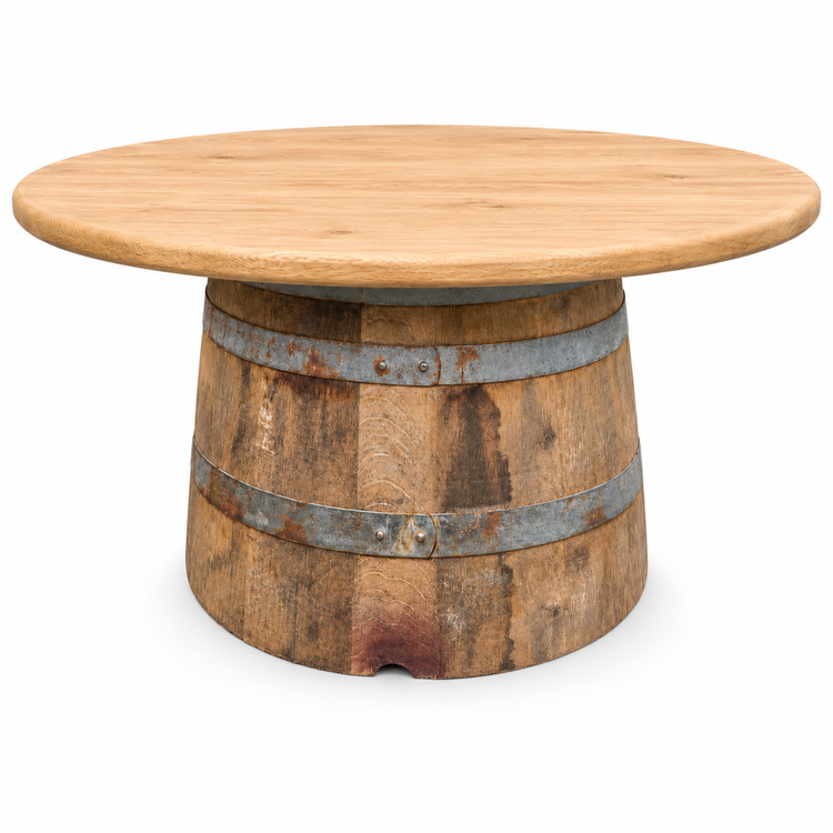 Round Wine Barrel Table with Handmade Barrel Stools