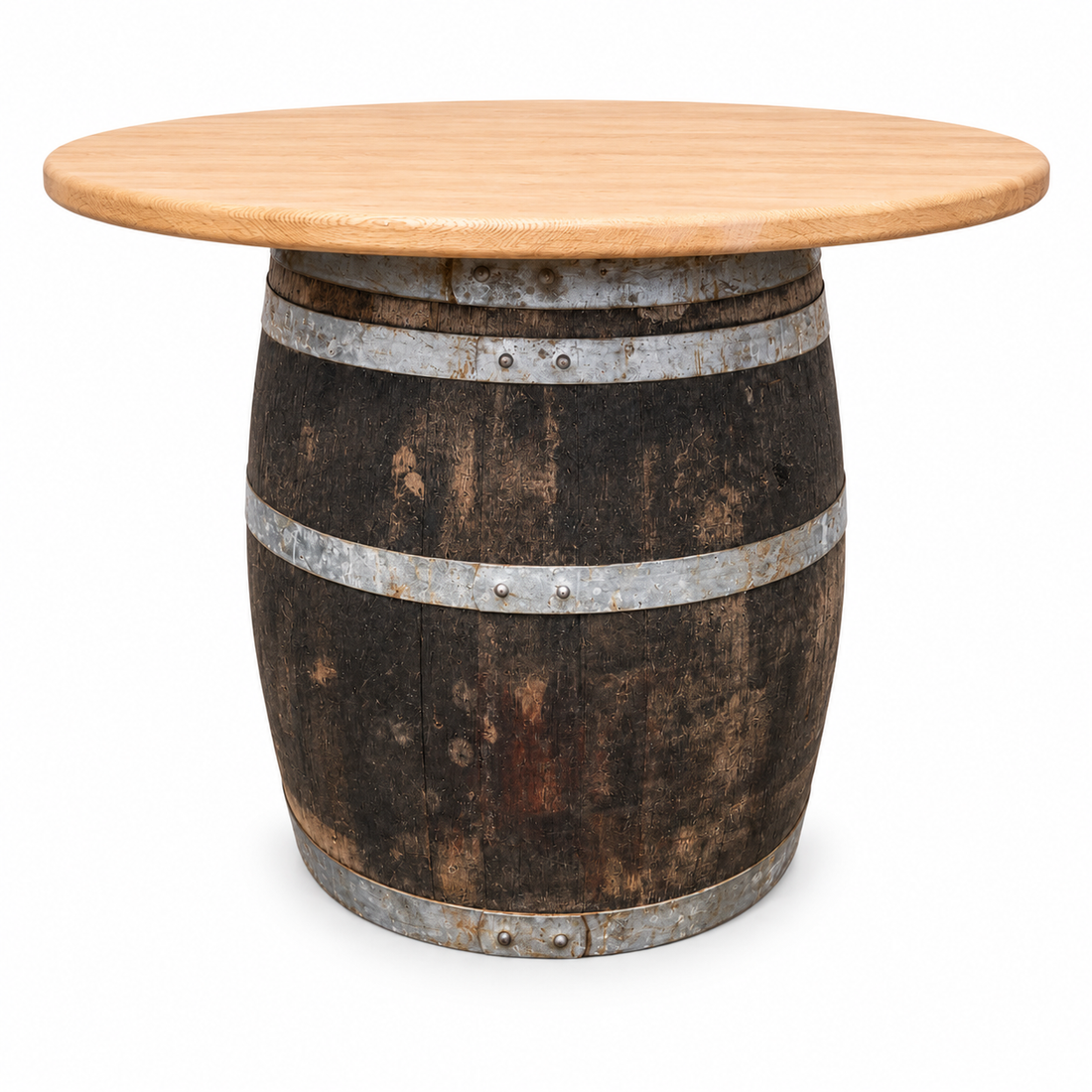 
                      
                        Round Wine Barrel Table with Handmade Barrel Stools
                      
                    