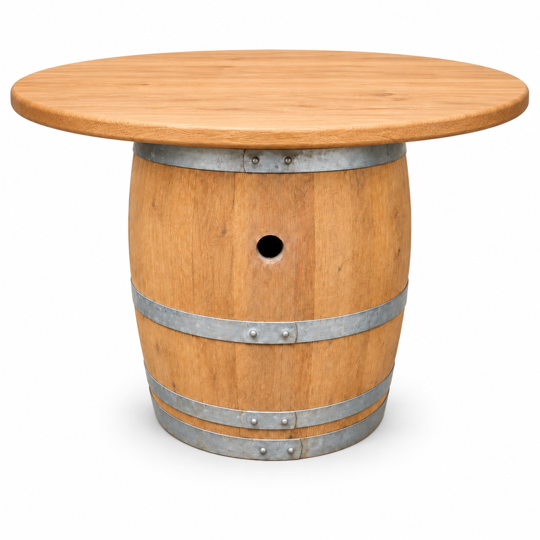 
                      
                        Round Wine Barrel Table with Handmade Barrel Stools
                      
                    