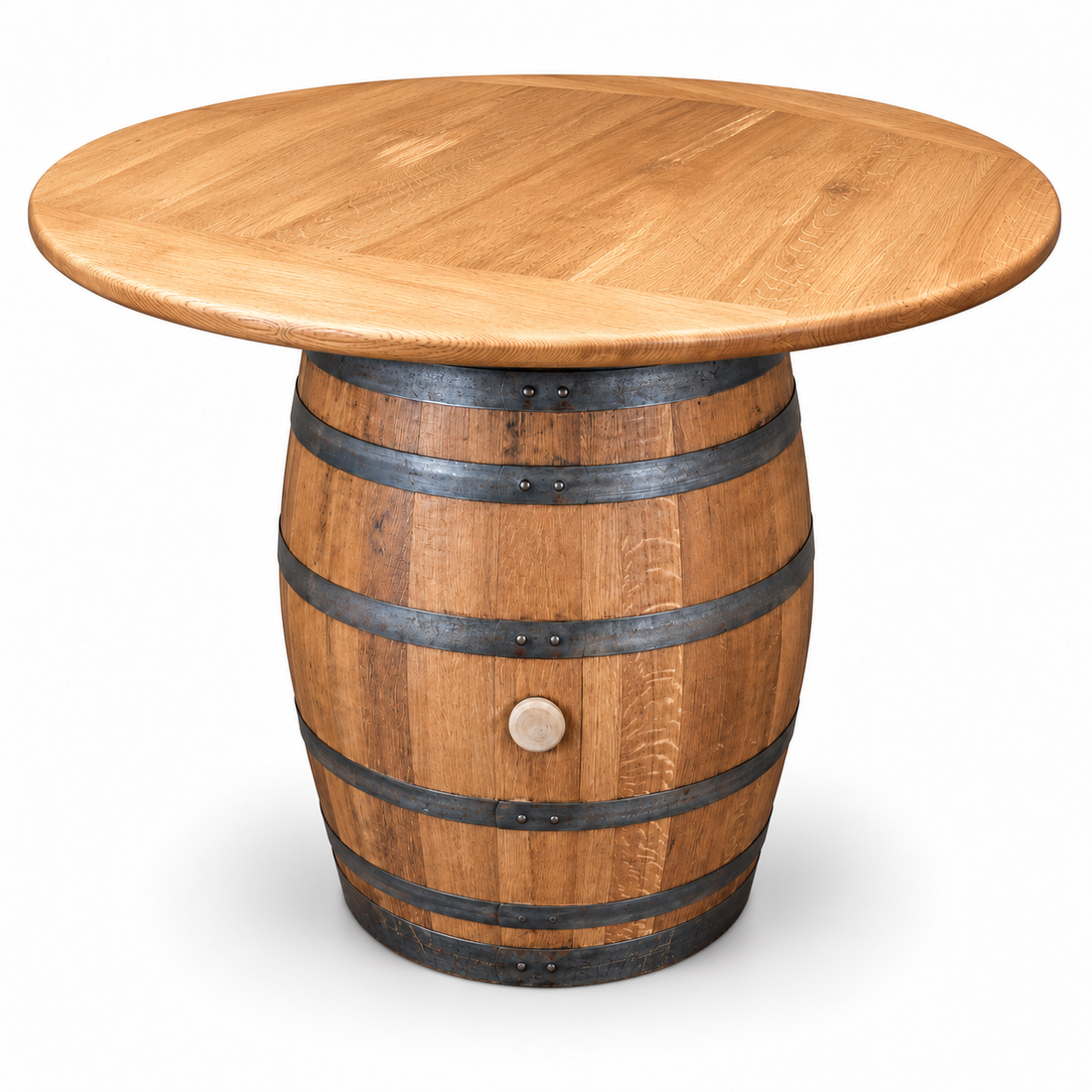 
                      
                        Round Wine Barrel Table with Handmade Barrel Stools
                      
                    