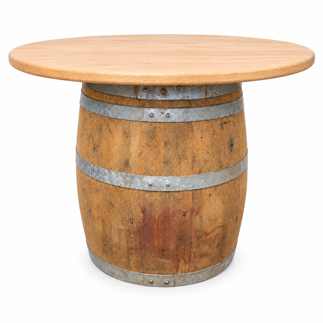 
                      
                        Round Wine Barrel Table with Handmade Barrel Stools
                      
                    