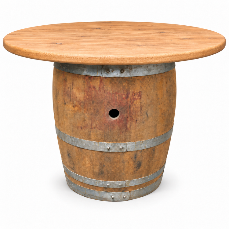 Round Wine Barrel Table with Handmade Barrel Stools
