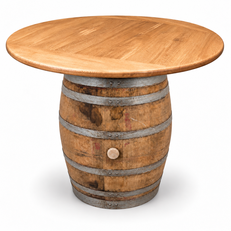 Round Wine Barrel Table with Handmade Barrel Stools