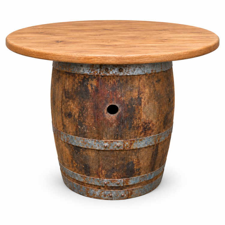 Round Wine Barrel Table with Handmade Barrel Stools