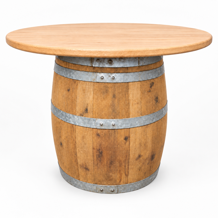 Round Wine Barrel Table with Handmade Barrel Stools