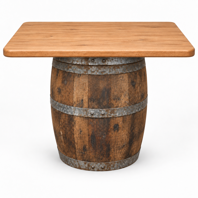 Round Wine Barrel Table with Handmade Barrel Stools