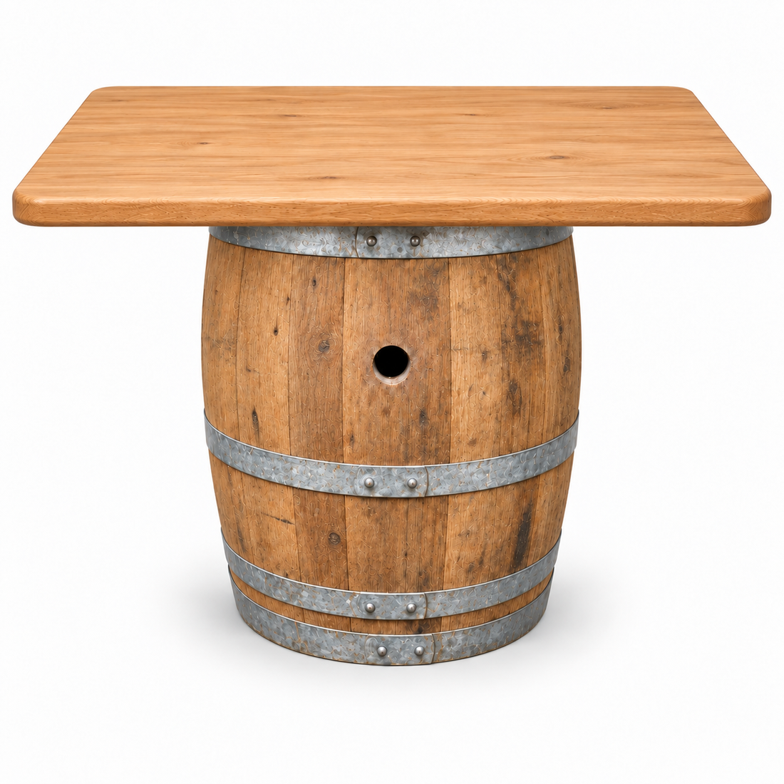 
                      
                        Round Wine Barrel Table with Handmade Barrel Stools
                      
                    