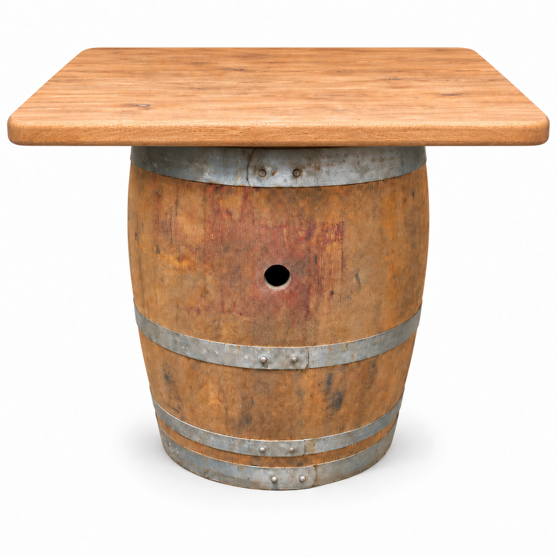 
                      
                        Round Wine Barrel Table with Handmade Barrel Stools
                      
                    