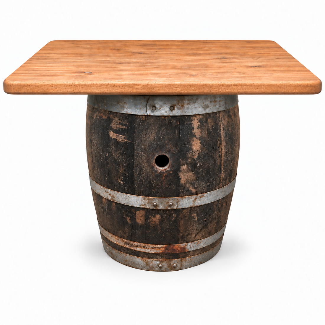 
                      
                        Round Wine Barrel Table with Handmade Barrel Stools
                      
                    