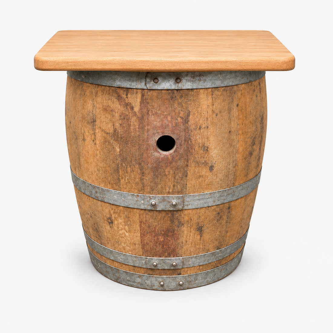 
                      
                        Round Wine Barrel Table with Handmade Barrel Stools
                      
                    