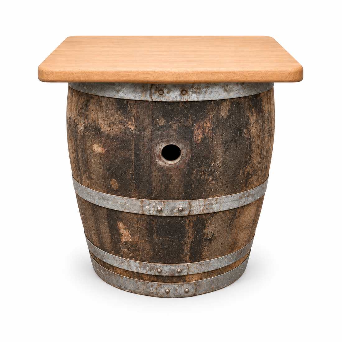 
                      
                        Round Wine Barrel Table with Handmade Barrel Stools
                      
                    