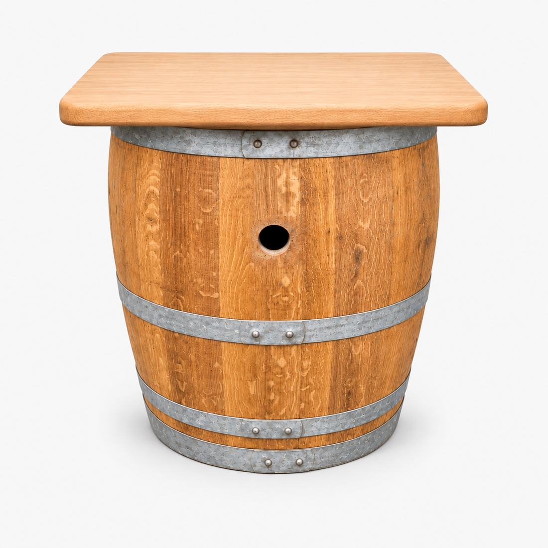 
                      
                        Round Wine Barrel Table with Handmade Barrel Stools
                      
                    