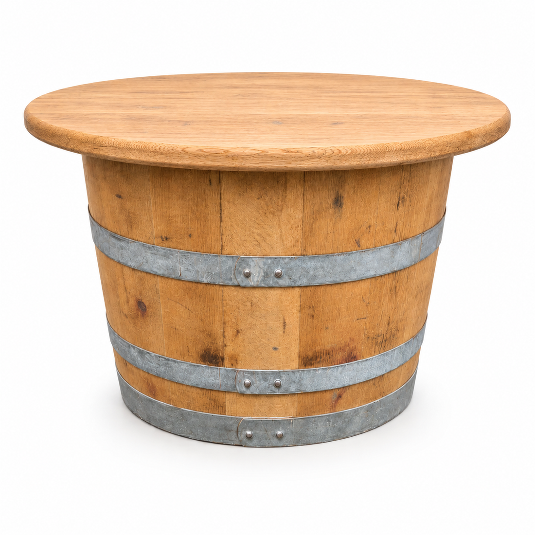
                      
                        Round Wine Barrel Table with Handmade Barrel Stools
                      
                    
