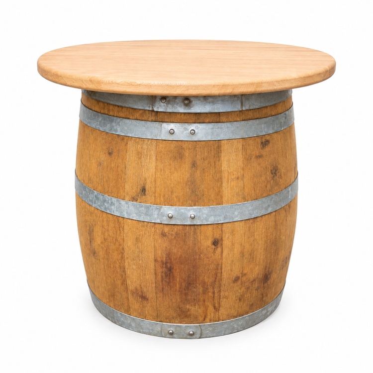 Round Wine Barrel Table with Handmade Barrel Stools