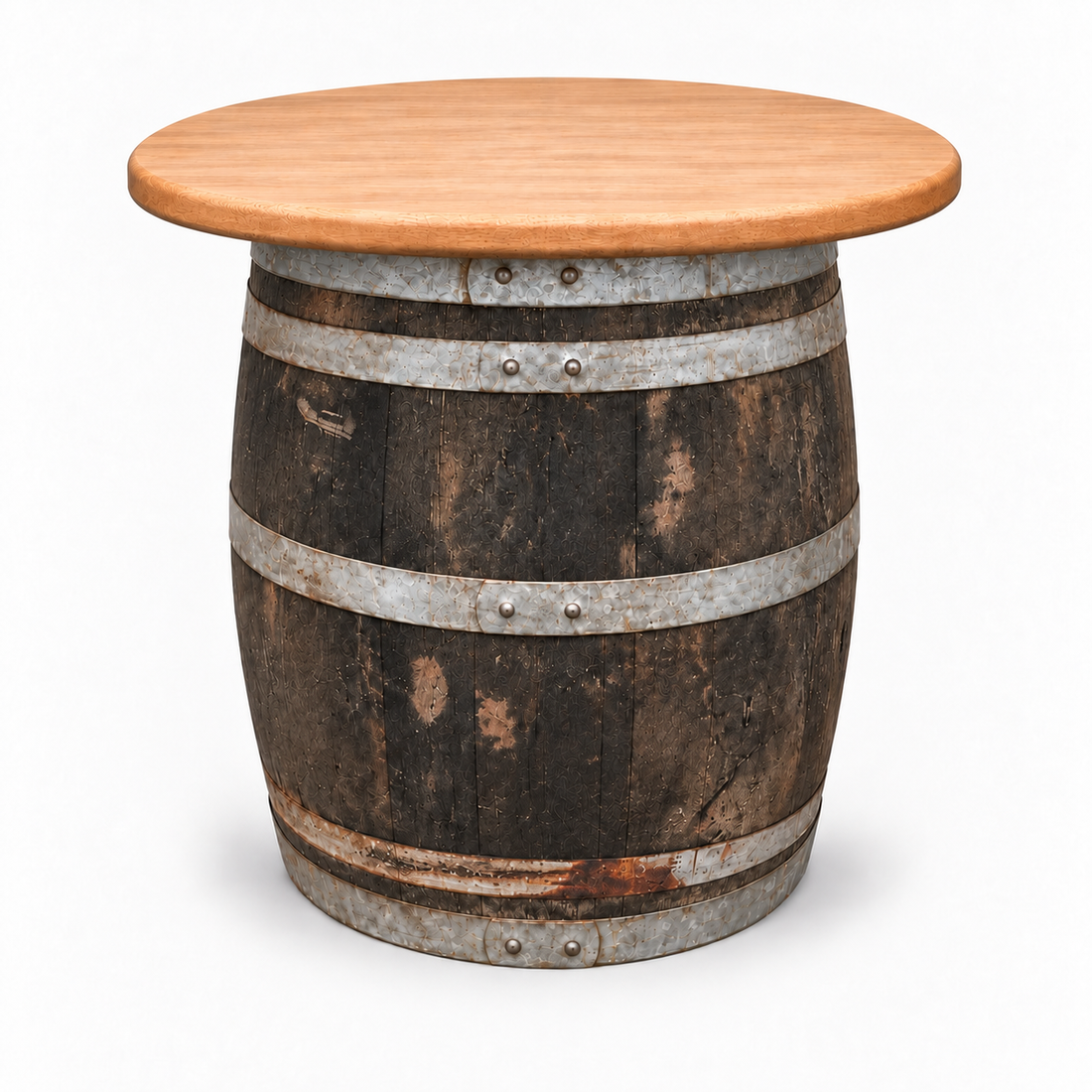 
                      
                        Round Wine Barrel Table with Handmade Barrel Stools
                      
                    