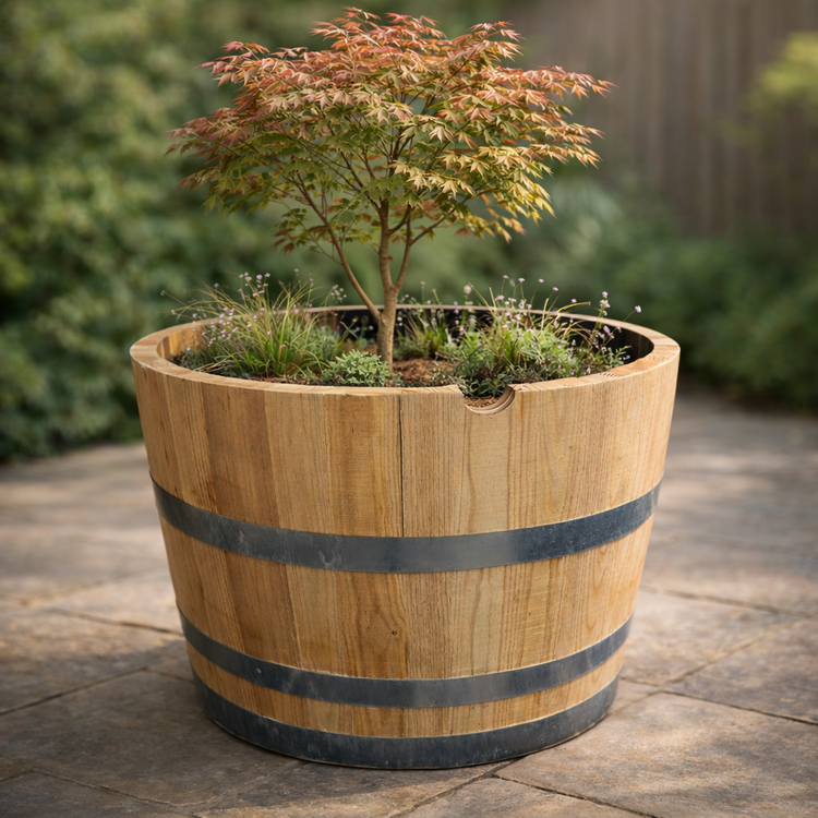 Chestnut Hardwood Half Barrel Planters