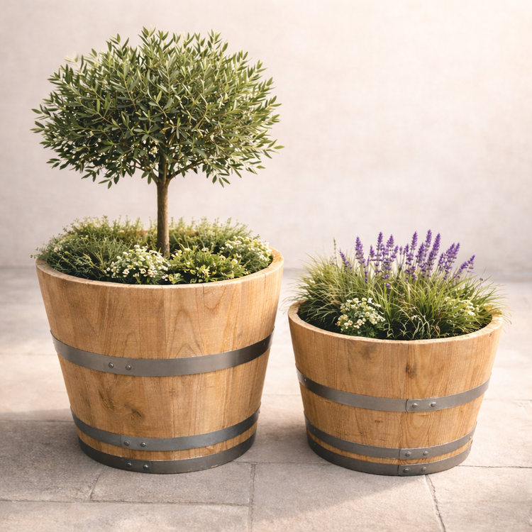Chestnut Hardwood Half Barrel Planters
