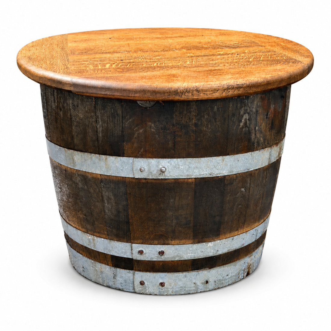 
                      
                        Round Wine Barrel Table with Handmade Barrel Stools
                      
                    