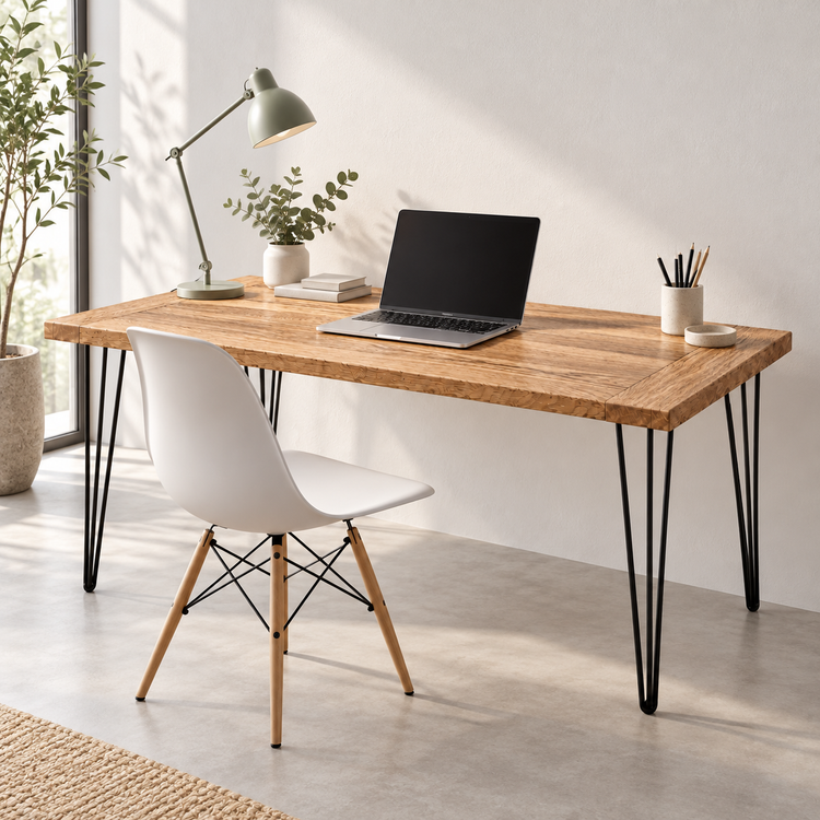 Solid Oak Hairpin Desk – Handmade Oak Office Desk