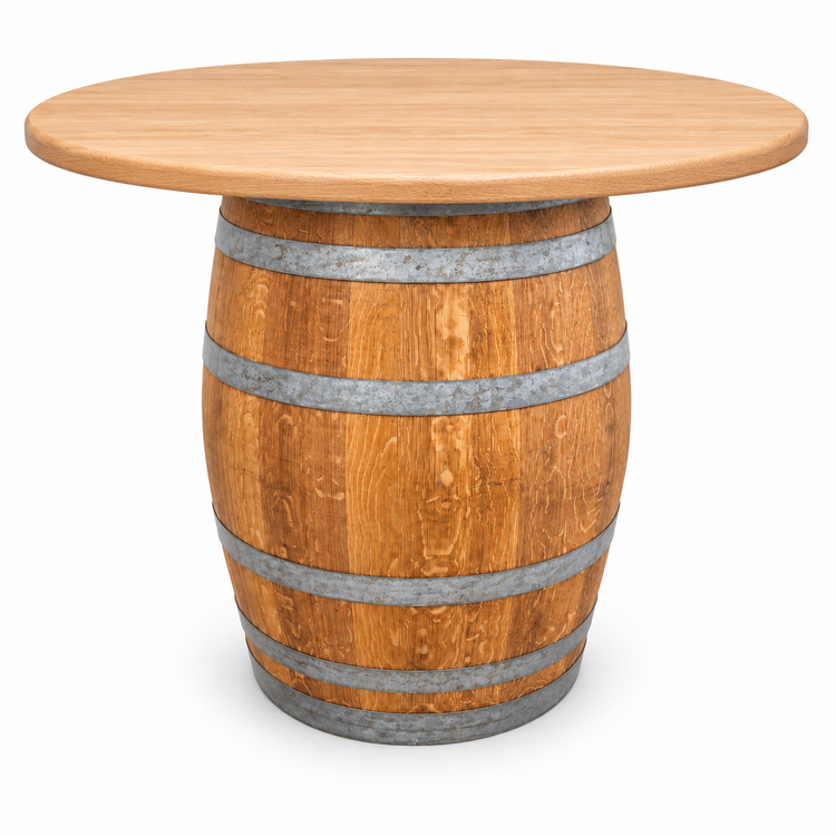 Round Wine Barrel Table with Handmade Barrel Stools