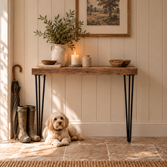 Solid Oak Hairpin Console Table – Handmade Oak Hallway Table