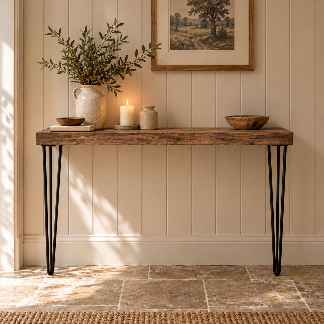 
                      
                        Solid Oak Hairpin Console Table – Handmade Oak Hallway Table
                      
                    