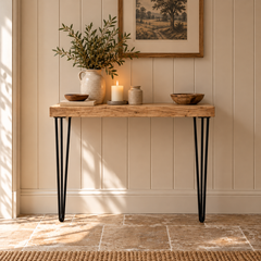 Solid Oak Hairpin Console Table – Handmade Oak Hallway Table