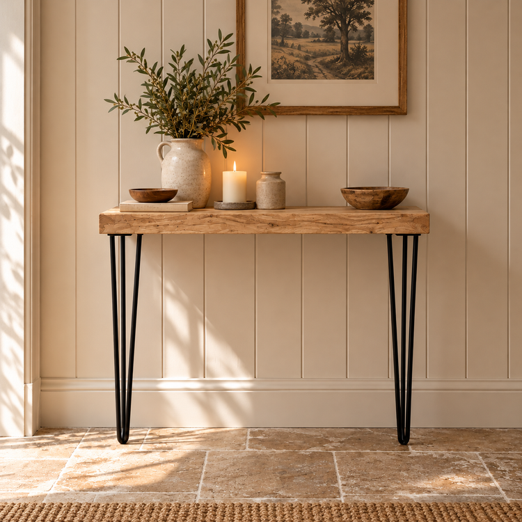 Solid Oak Hairpin Console Table – Handmade Oak Hallway Table
