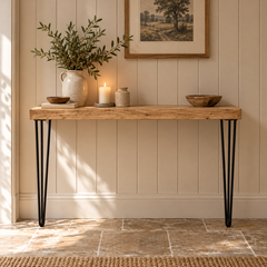Solid Oak Hairpin Console Table – Handmade Oak Hallway Table