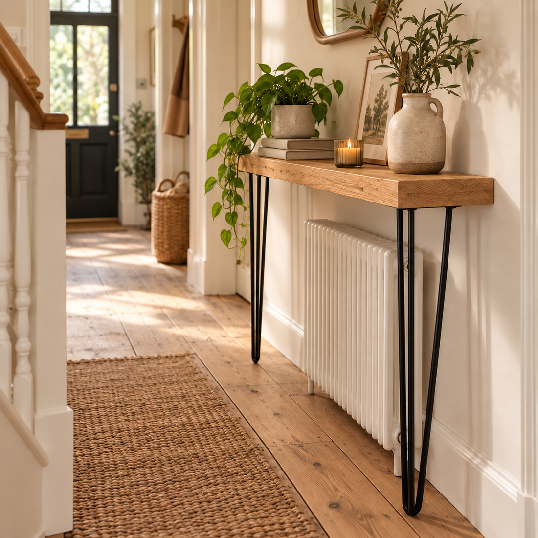 
                      
                        Solid Oak Hairpin Console Table – Handmade Oak Hallway Table
                      
                    