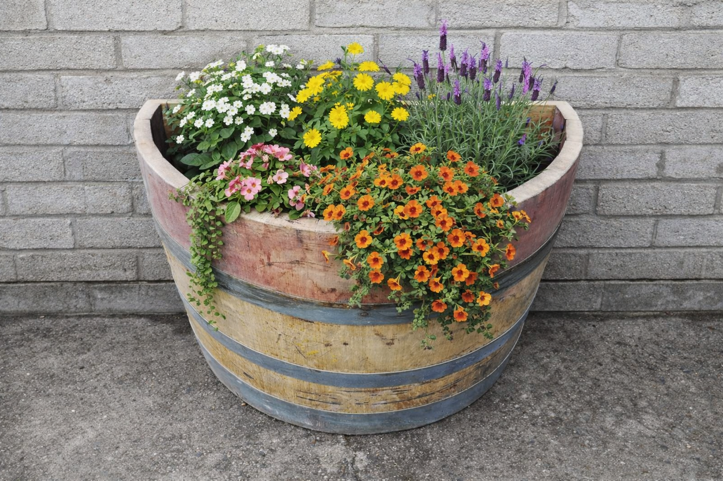 Quarter Flat Back Oak Wine Barrel Planter