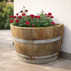 Quarter Flat Back Oak Wine Barrel Planter