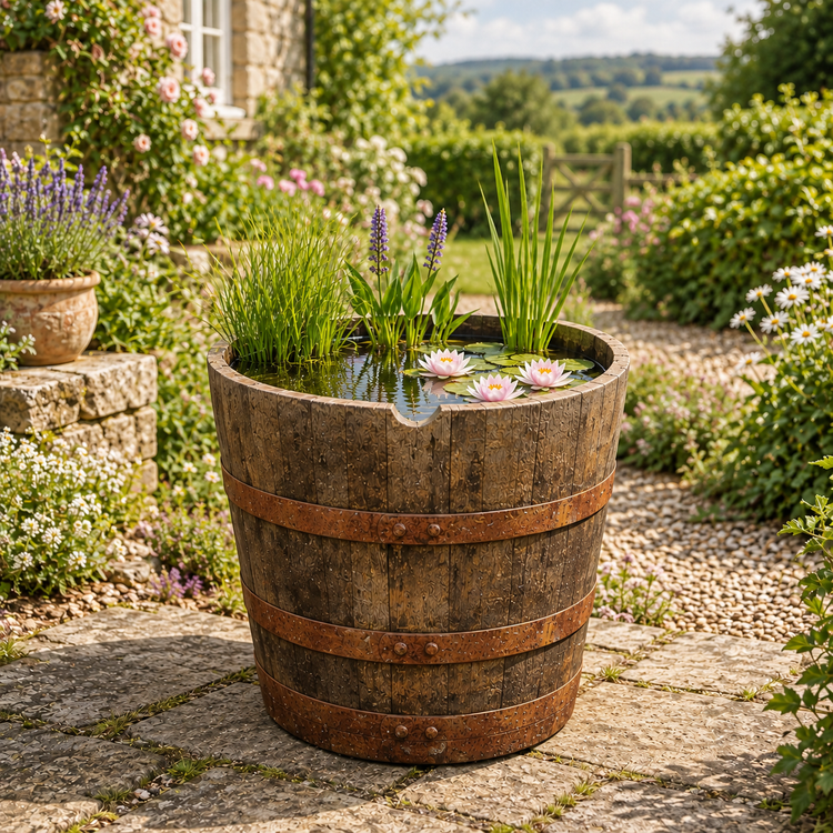 Watertight Oak Barrel Pond & Water Garden Feature