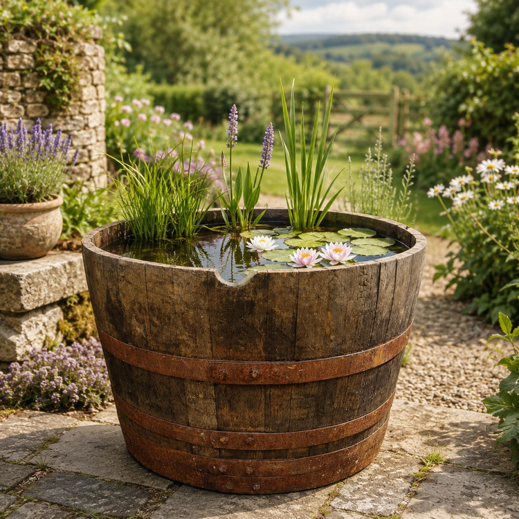 Watertight Oak Barrel Pond & Water Garden Feature