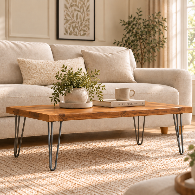 Modern Industrial Solid Oak Coffee Table