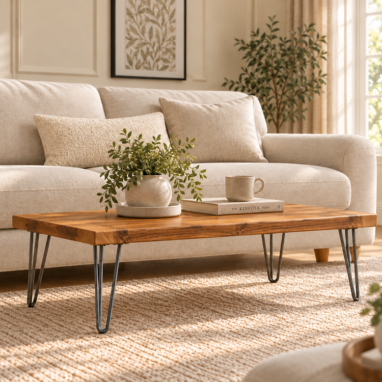 Modern Industrial Solid Oak Coffee Table