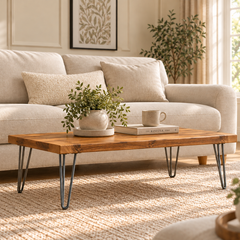 Modern Industrial Solid Oak Coffee Table