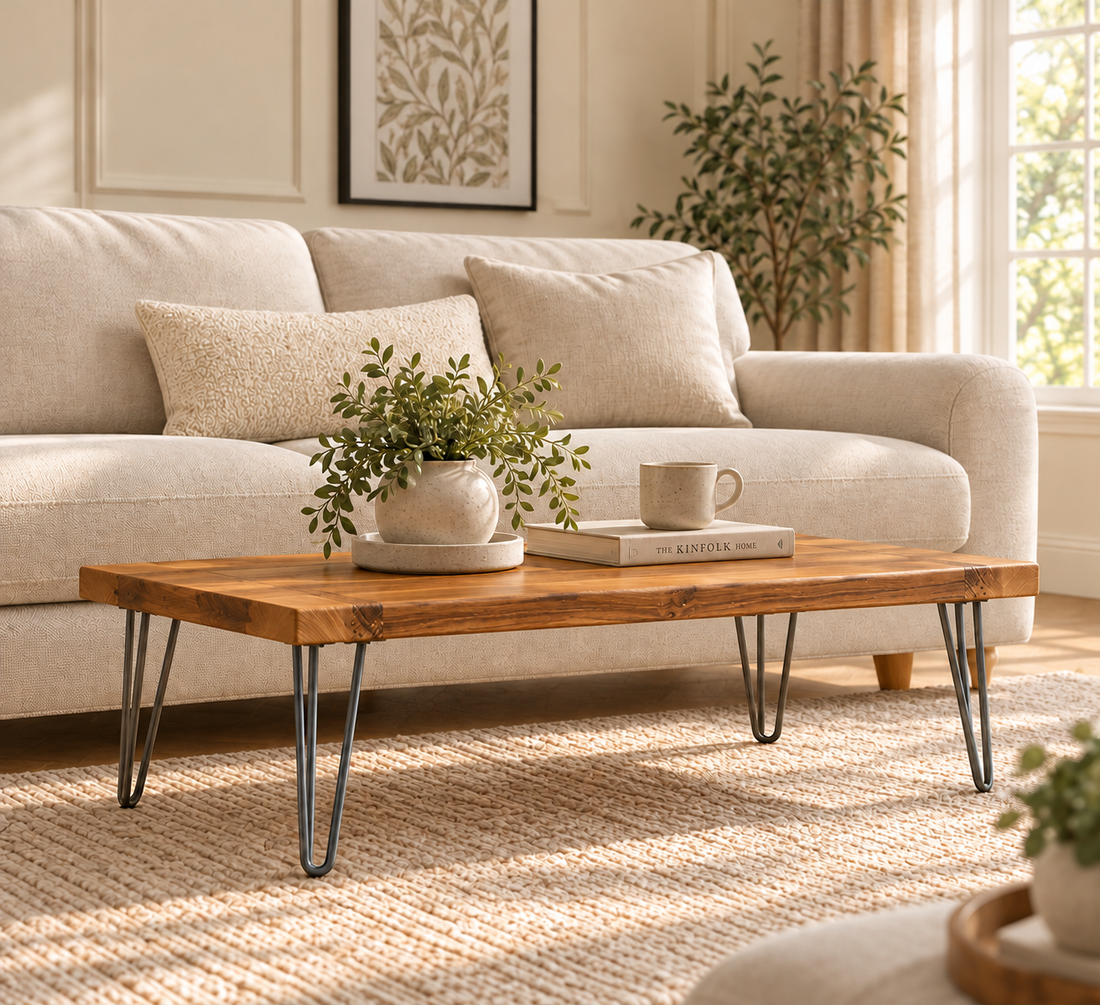 
                      
                        Modern Industrial Solid Oak Coffee Table
                      
                    