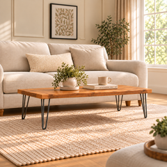 Modern Industrial Solid Oak Coffee Table