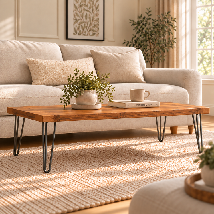 Modern Industrial Solid Oak Coffee Table