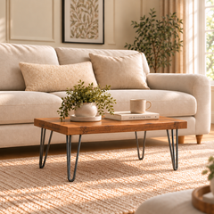 Modern Industrial Solid Oak Coffee Table