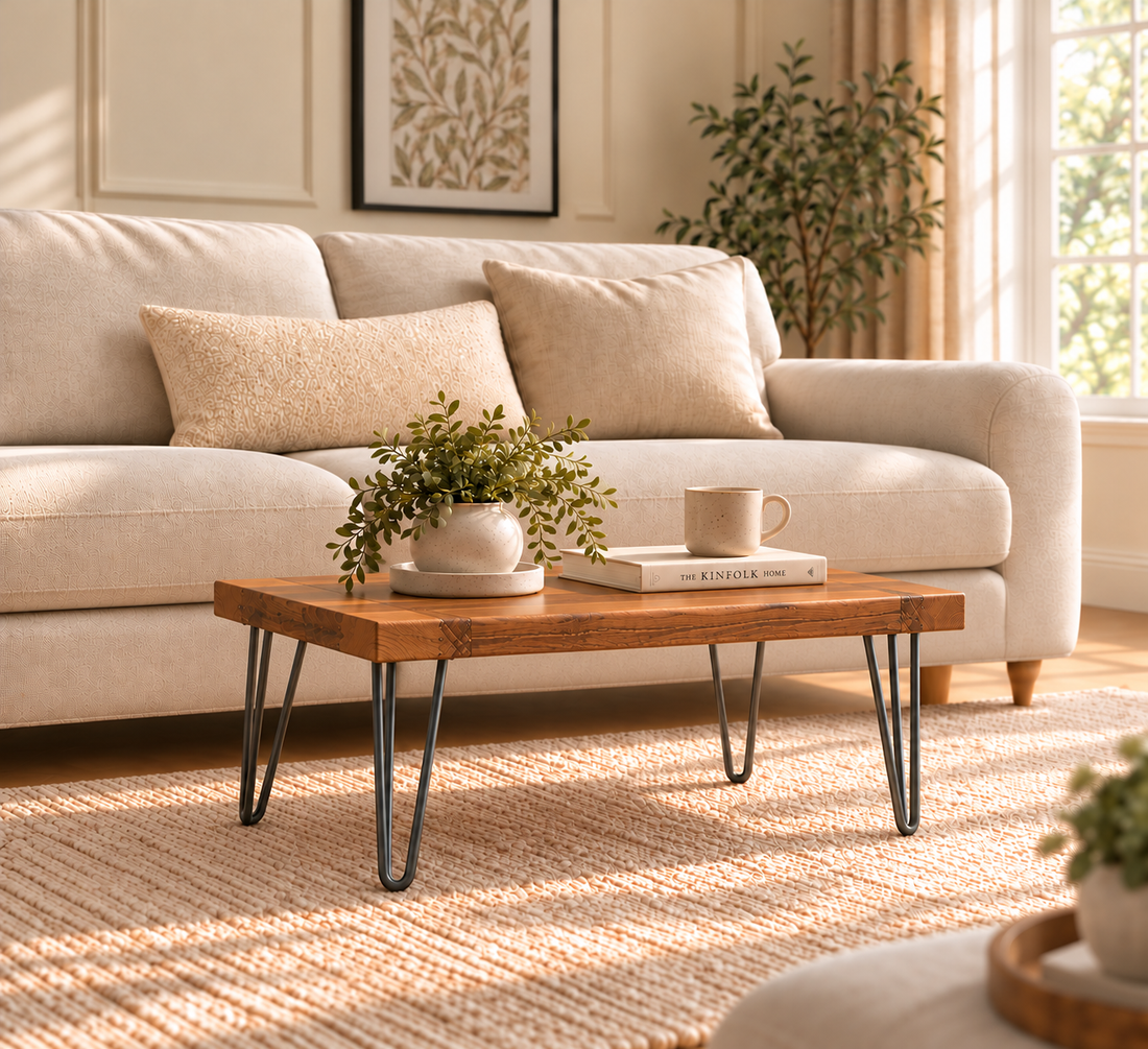 
                      
                        Modern Industrial Solid Oak Coffee Table
                      
                    