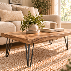 Modern Industrial Solid Oak Coffee Table