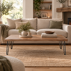 Modern Industrial Solid Oak Coffee Table