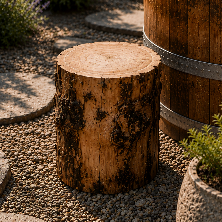 Natural Log Stump Step for Barrel Ice Baths