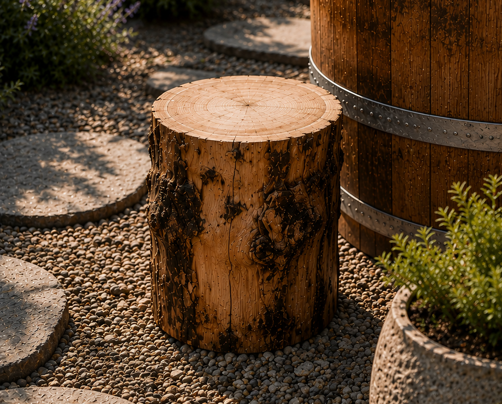 Natural Log Stump Step for Barrel Ice Baths