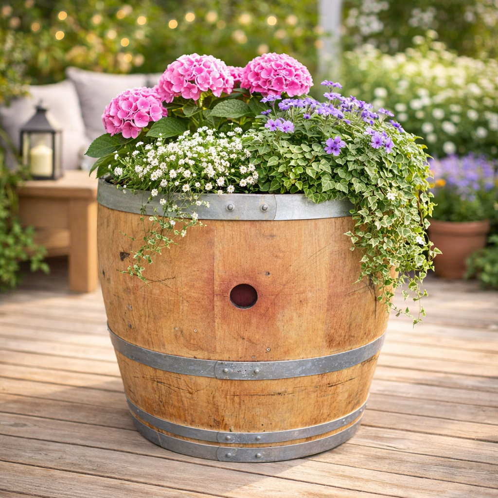 Genuine French Oak Wine Barrel Planters