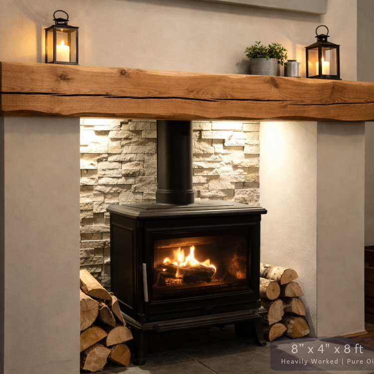 Solid Oak Fireplace Beam – Handcrafted Oak Mantelpiece (UK)